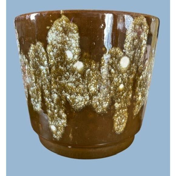 Vtg MCM W German Pottery Lava Glaze 5.5" Pot Planter Urn Vase Olive Green Retro - Picture 1 of 10